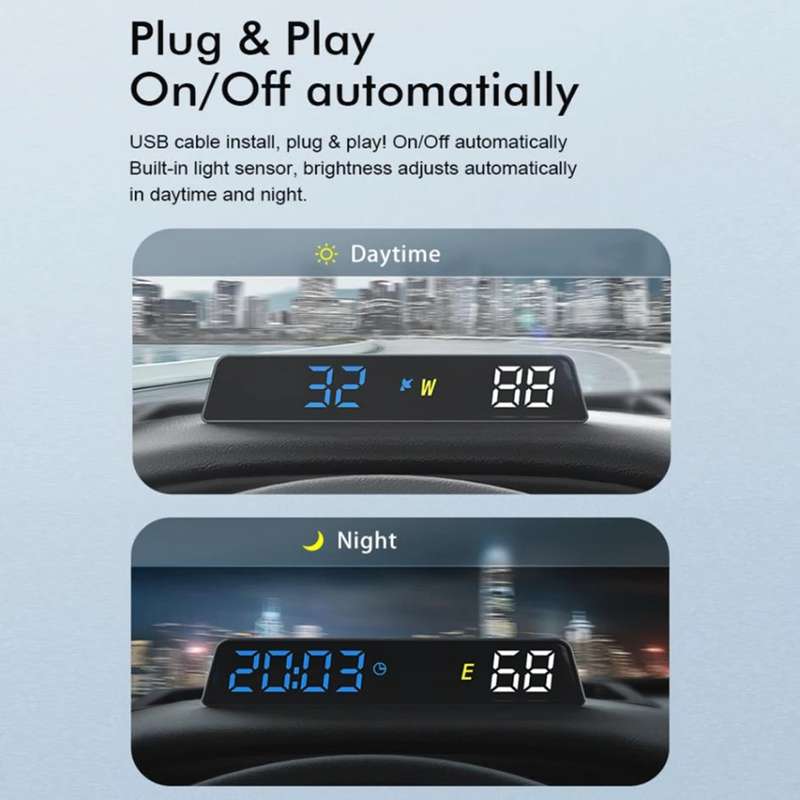 Head-up Display USB Powered High-definition Vehicle Code Altitude Meter(All White)