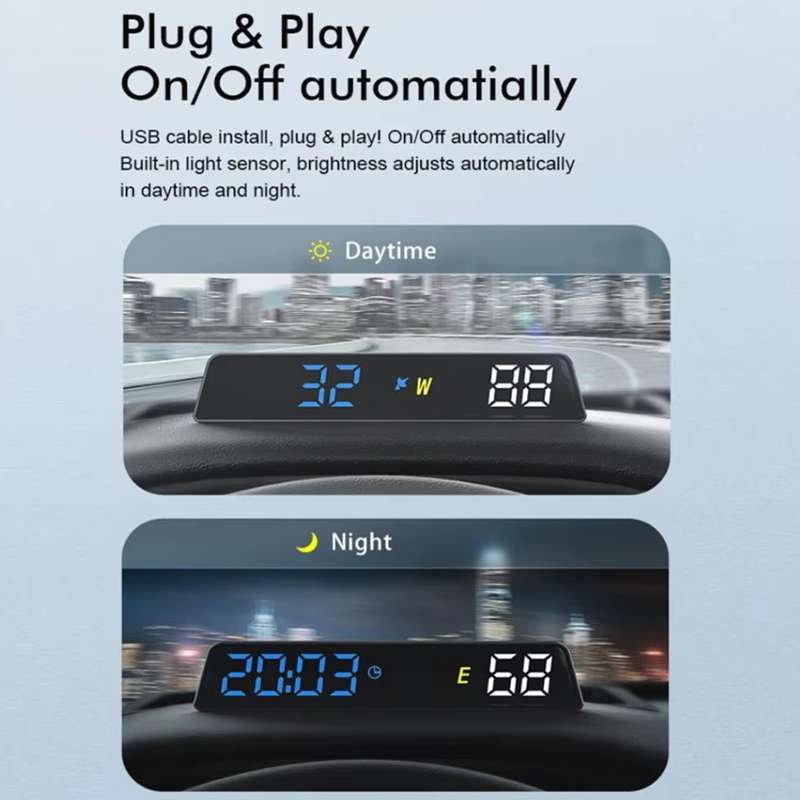 Head-up Display USB Powered High-definition Vehicle Code Altitude Meter(All White)