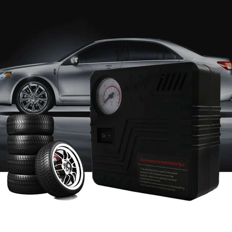 Car Tire Air Pump 12V Metal Electric Tire Pressure Gauge(Square)