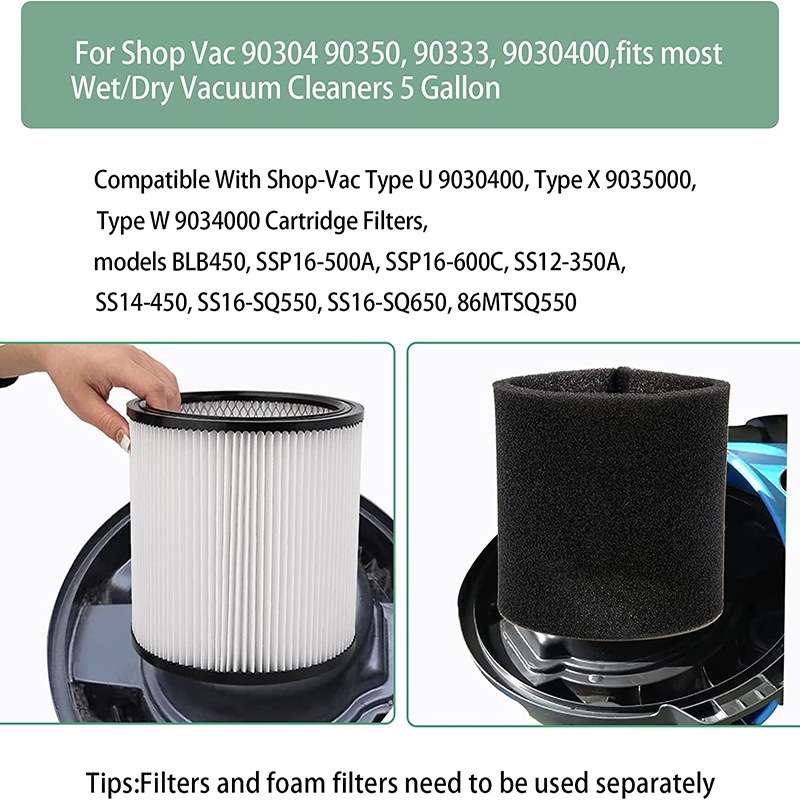 For Shop-Vac 90350 90304 90333 Vacuum Cleaner Accessories 1 Filter+1 Foam Filter