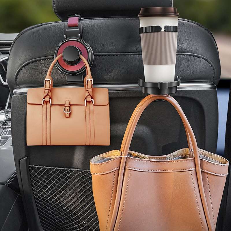 3 In 1 Car Seat Back Hanger for Cup and Phone Vehicle Seat Headrest Hooks(Beige)