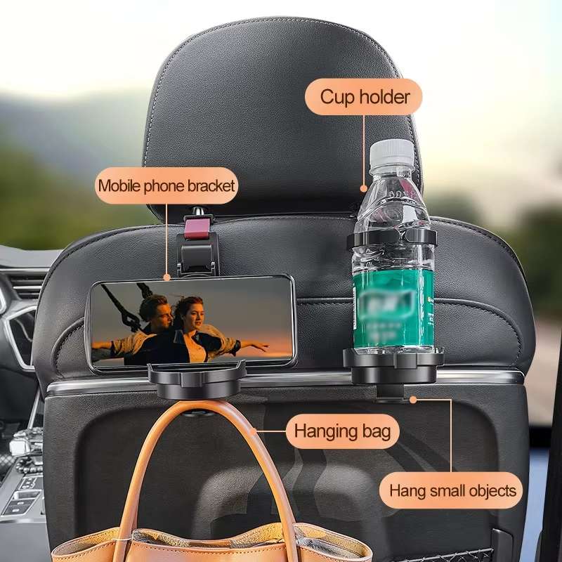 3 In 1 Car Seat Back Hanger for Cup and Phone Vehicle Seat Headrest Hooks(Beige)
