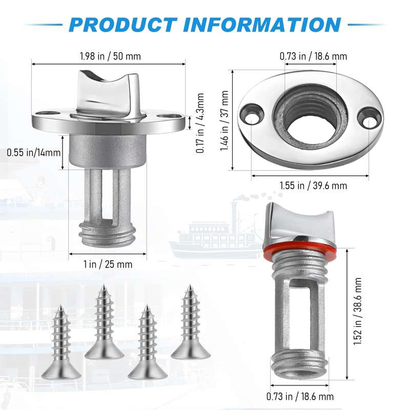 Stainless Steel Water Plug For Kayak Stern Drain, Set: 1pc