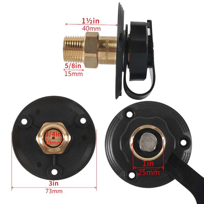 Brass Water Inlet Check Valve For Yacht RV With Adapter(Black)