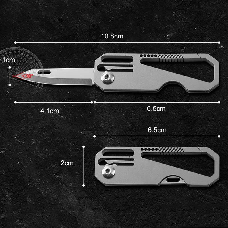 Multifunctional Titanium Keychain Outdoor Portable Defense Mini Folding Knife, Style: With Steel Rin