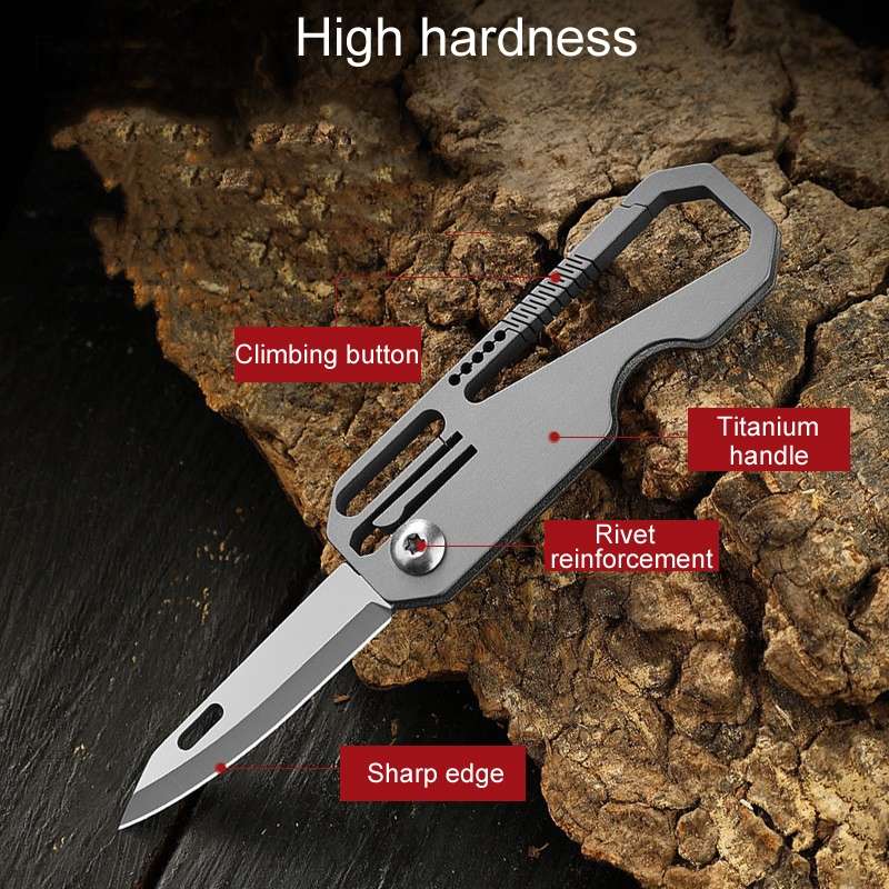 Multifunctional Titanium Keychain Outdoor Portable Defense Mini Folding Knife, Style: With Steel Rin