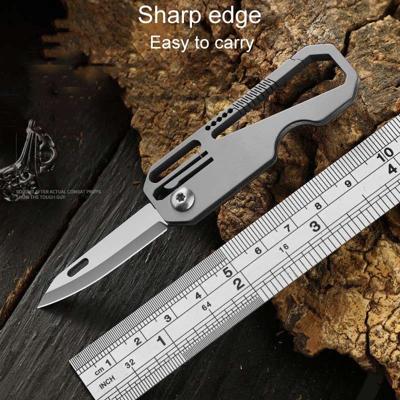 Multifunctional Titanium Keychain Outdoor Portable Defense Mini Folding Knife, Style: With Steel Rin