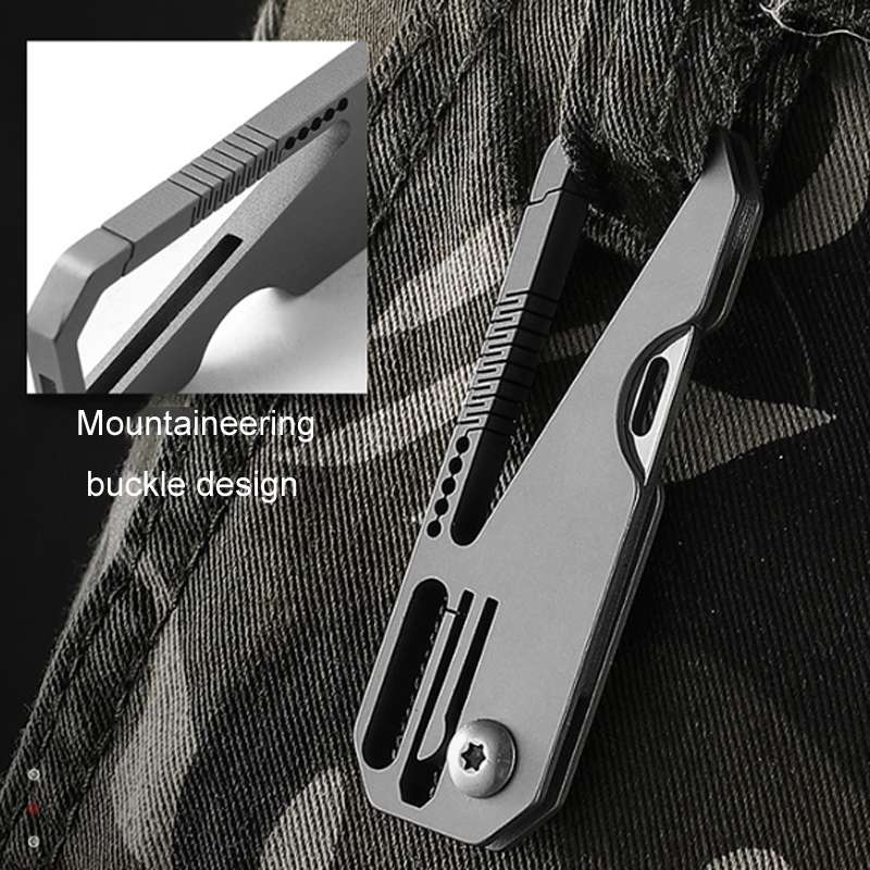 Multifunctional Titanium Keychain Outdoor Portable Defense Mini Folding Knife, Style: With Steel Rin