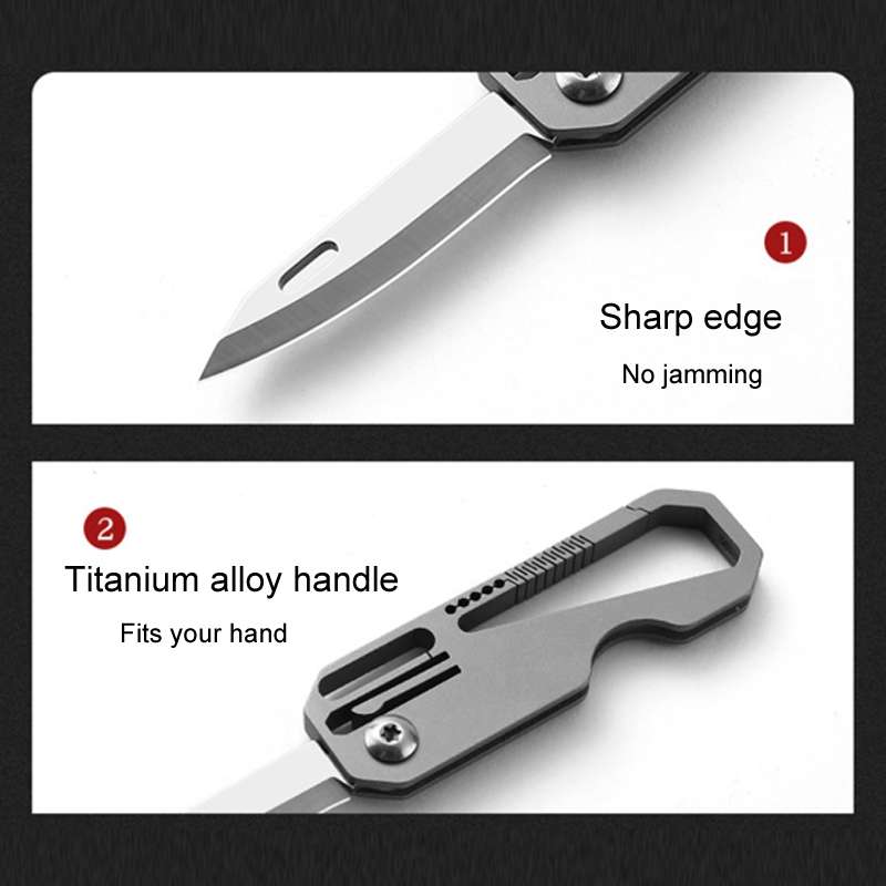 Multifunctional Titanium Keychain Outdoor Portable Defense Mini Folding Knife, Style: With Steel Rin