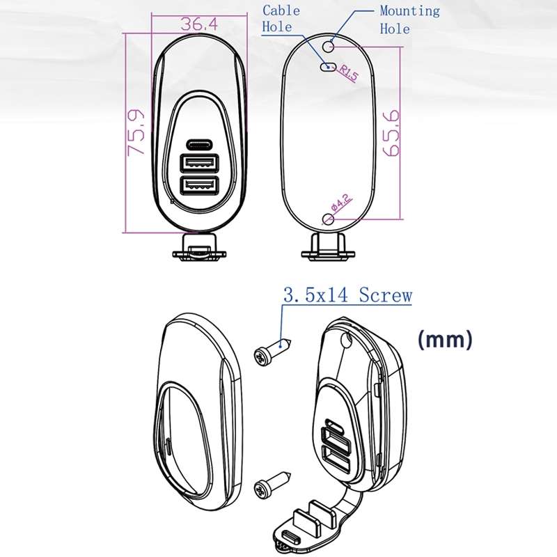 12-24V Bus Handlebar Installed USB Fast Charging Charger, Specifications: 2U+C QC+QC+PD