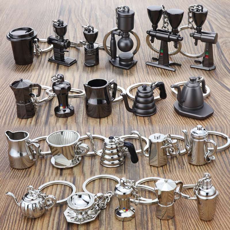 Mini Metal Keychain Coffee Utensils Decorative Pendant, Style: Coffee Cup Black