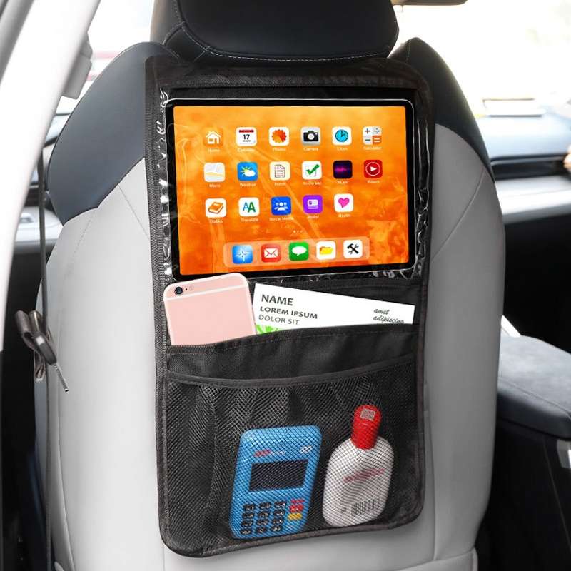 Car Seat Back Storage Hanging Bag Tablet Net Bag(Black)