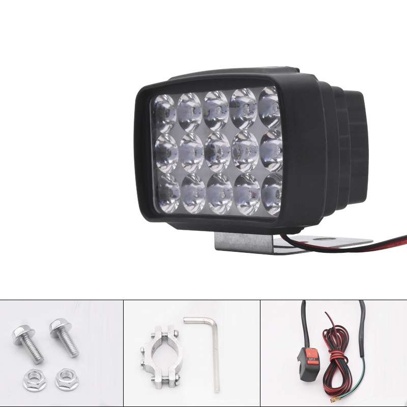 15W Electric Motorcycle External Strong LED Headlight, Specifications: With Screws + Pipe Clamps + S