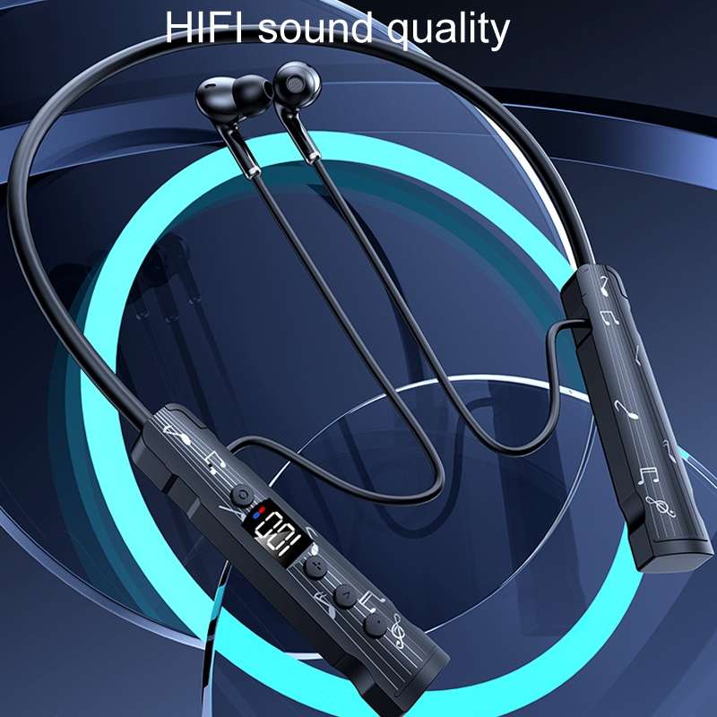 M226 Neck-Hanging In-Ear Pentatone Wired Sports Digital Display Bluetooth Earphone(Black)