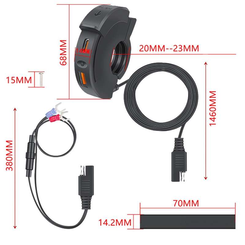 Leading Motorcycle USB Charger Waterproof SAE Interface, Specifications: Blue Single Light