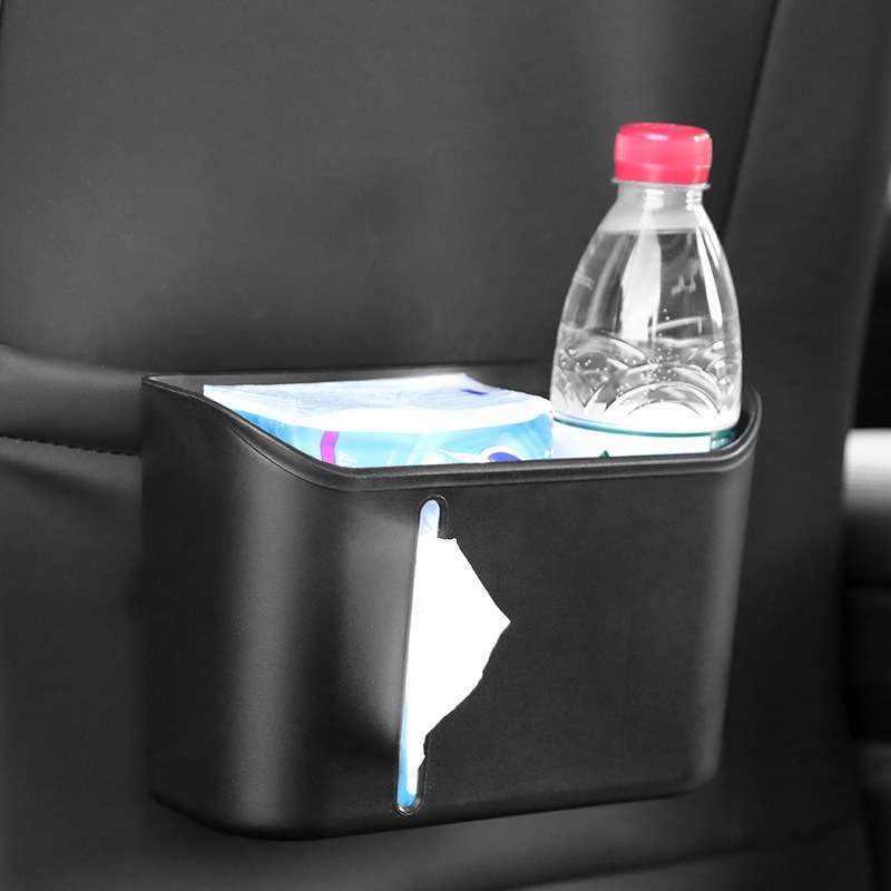 Multifunctional Car Seat Back Storage Box Rear Seat Tissue and Beverage Rack(Black)