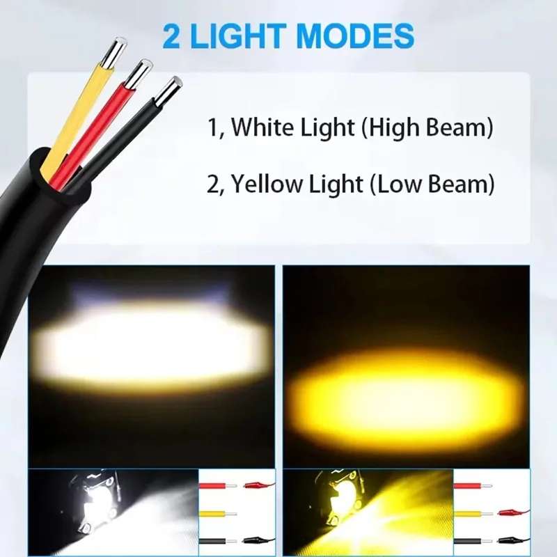 20W Motorcycle LED Headlight Auxiliary Spotlight Lens Dual Color Fog Light(Near Yellow+Far White)