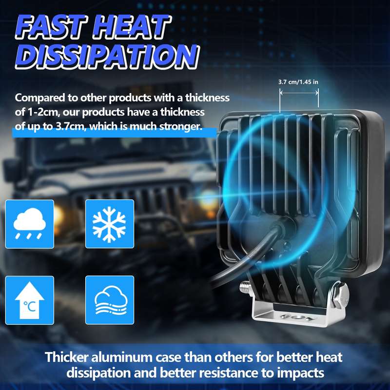 14W 9-30V 4 Inch Mixed Luminous Square Floodlight With Wire Set(X2)