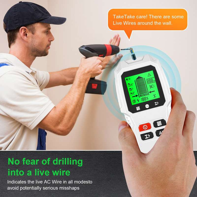 HW-QB6 5 In 1 Wall Scanner Handheld Stud Finder Wood Current Metal Live Wires Detection
