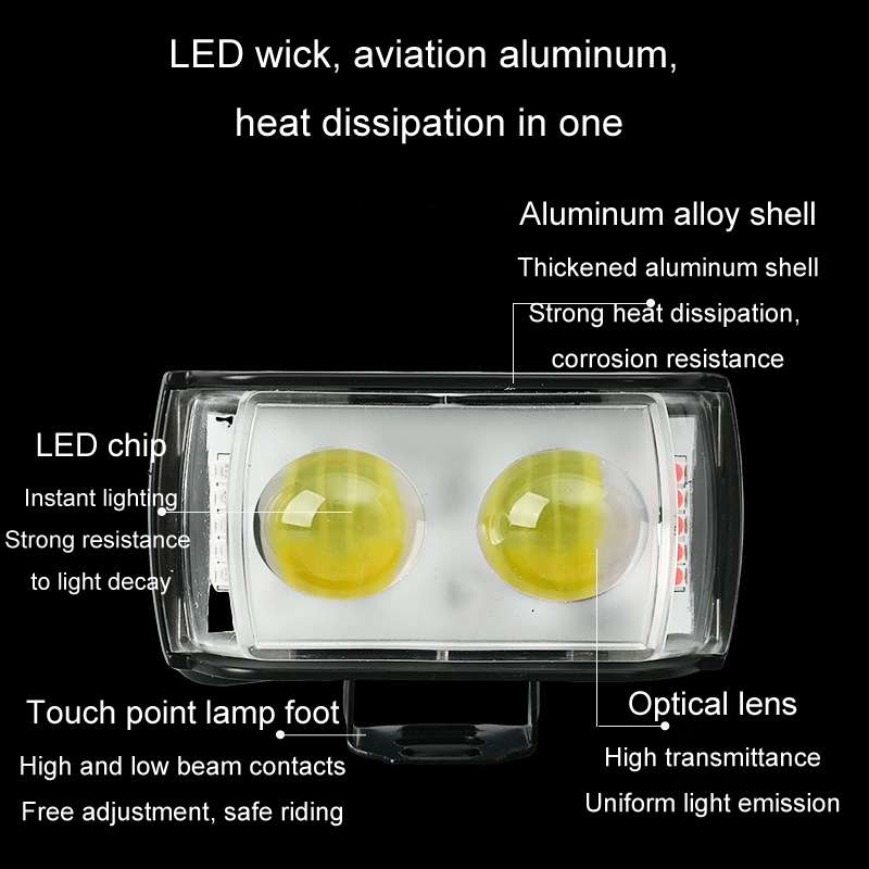 Motorcycle LED Spotlight External Mini Lens High Brightness Flash Headlight Driving Fog Lamps(2 Lens