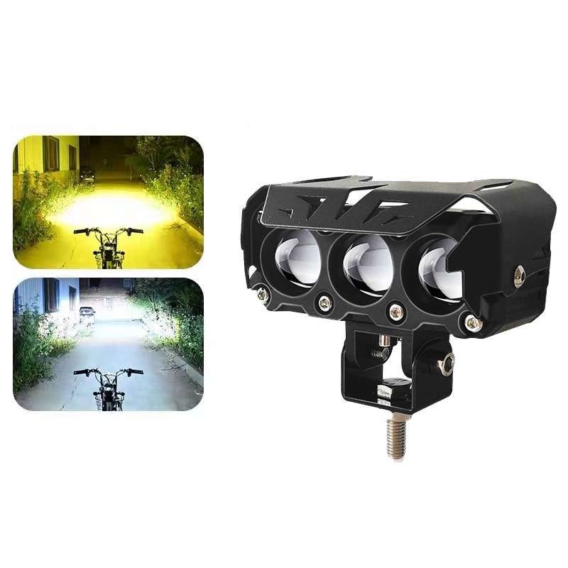 35W Motorcycle Spotlight Dual Color LED Headlight Triple Eye Waterproof Headlight, Model: Flashing-(