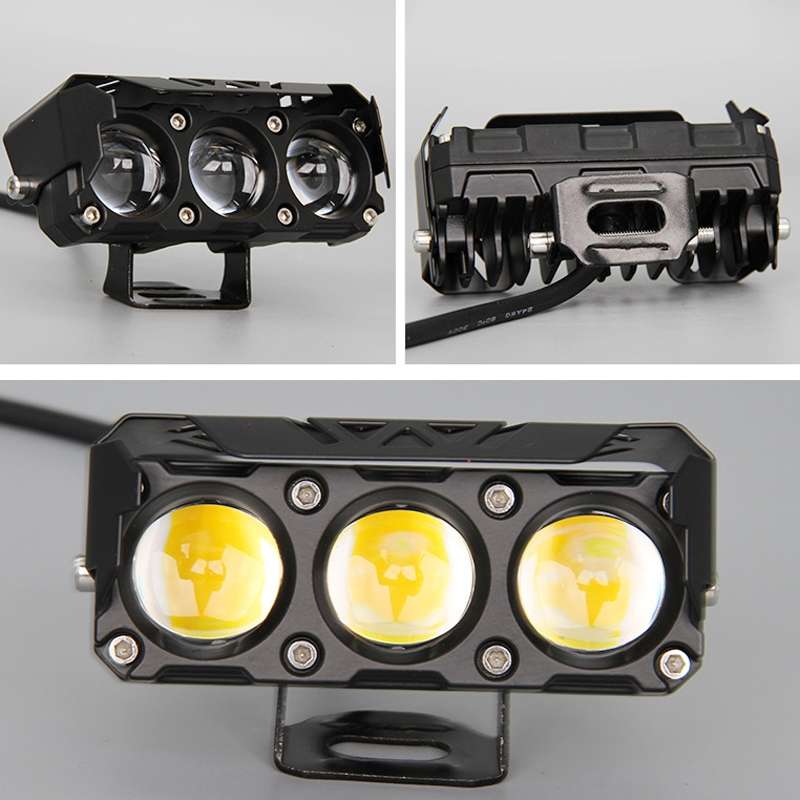 35W Motorcycle Spotlight Dual Color LED Headlight Triple Eye Waterproof Headlight, Model: Flashing-(