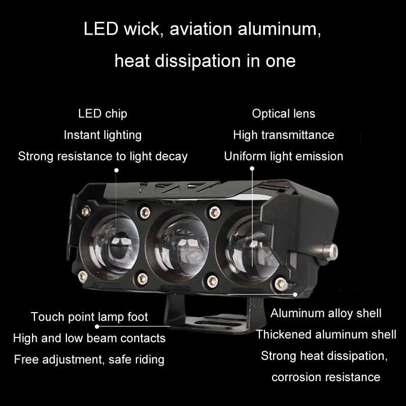 35W Motorcycle Spotlight Dual Color LED Headlight Triple Eye Waterproof Headlight, Model: Flashing-(