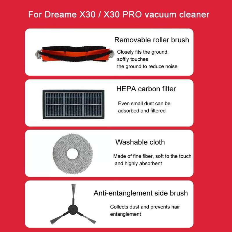 2pcs Side Brush For Dreame X30 / X30 Pro Robot Vacuum Cleaner Replacement Parts