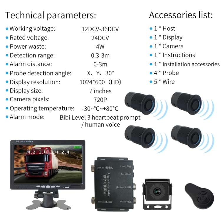 7 Inch Reversing Detection Visible AHD Digital Radar Image(PZ903)