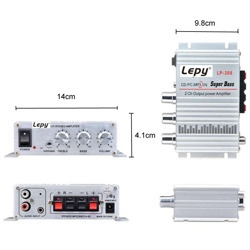 Lepy LP-268 DC12V High Fidelity Power Car/Motorcycle Amplifier(Silver)