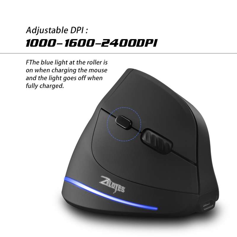 ZELOTES F35 6-buttons Vertical Grip Ergonomic Rechargeable Wireless Mouse(Blue Light)