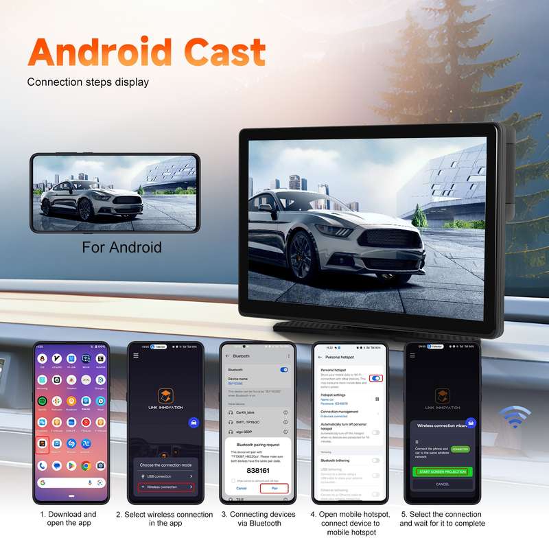 8-Inch HD Wireless CarPlay Screen DVR With Dash Cam/1080p Front Rear Camera/Bluetooth/AirPlay