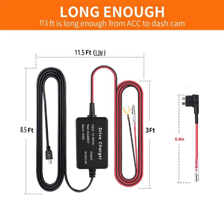 12V to 5V Universal Car Driving Recorder Power Supply Voltage Reduction Line(Micro)