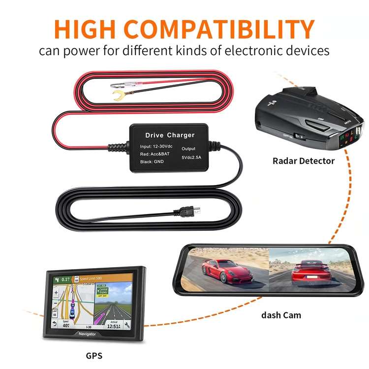 12V to 5V Universal Car Driving Recorder Power Supply Voltage Reduction Line(Micro)