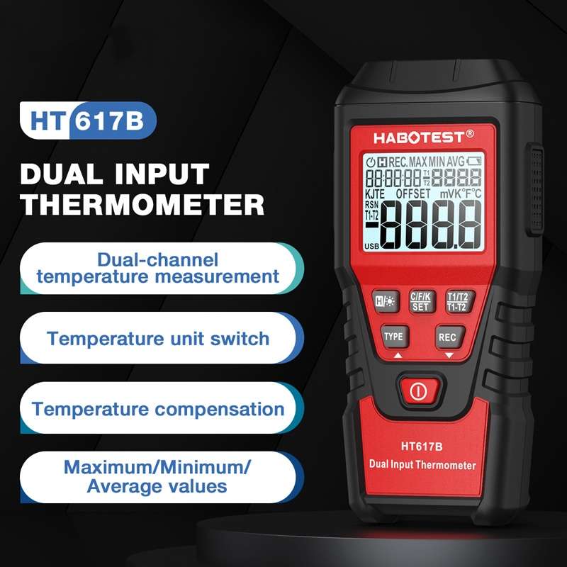 HABOTEST HT617B Digital Dual Channel Thermocouple Thermometer(Black Red)