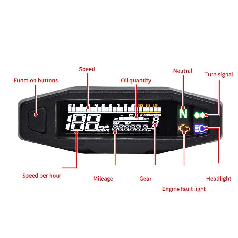 Motorcycle HD LCD Fuel Level Speed Electronic Instrument