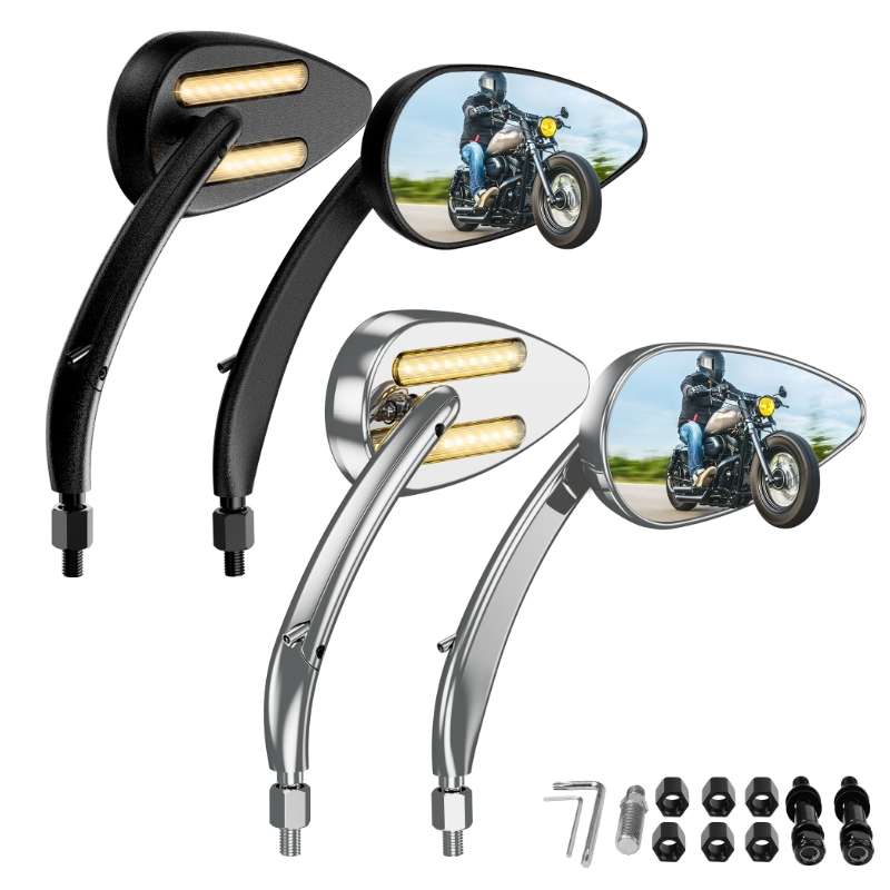 FLYQUICK Motorcycle LED Rearview Mirror With Light, Color: Electroplating
