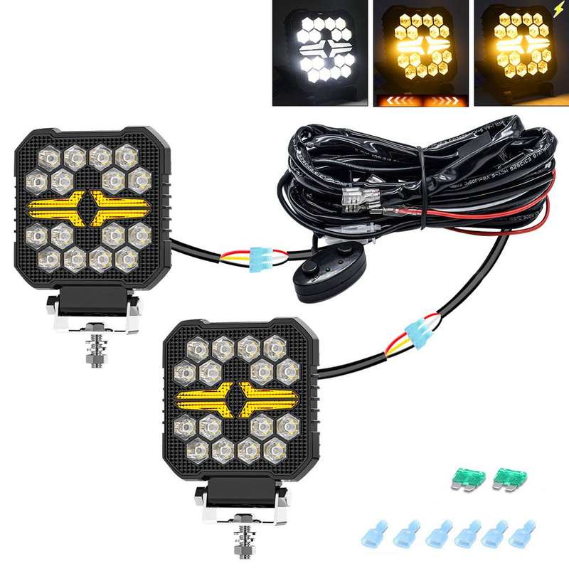 4 Inch Square Mixed Luminous Fishbone Angel Eye Car Work Light(X8)