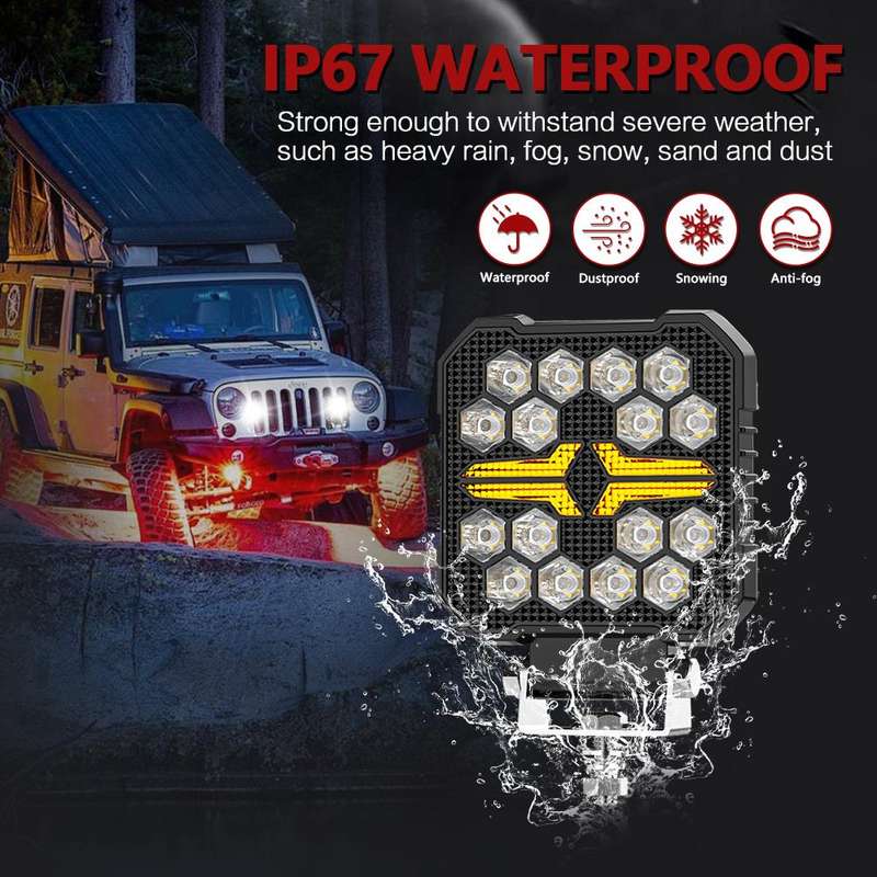 4 Inch Square Mixed Luminous Fishbone Angel Eye Car Work Light(X8)