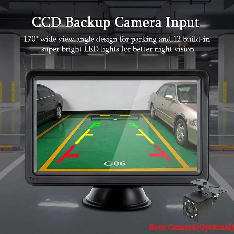 7 Inch Bluetooth 5.0 Portable CarPlay Monitor, Specifications: Display + Camera