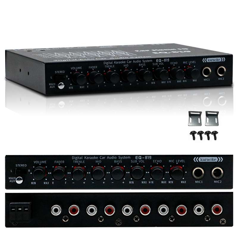 EQ-819 Car Audio Equalizer EQ Tuning Crossover Amplifier Supports Dual Microphone Input Reverberatio
