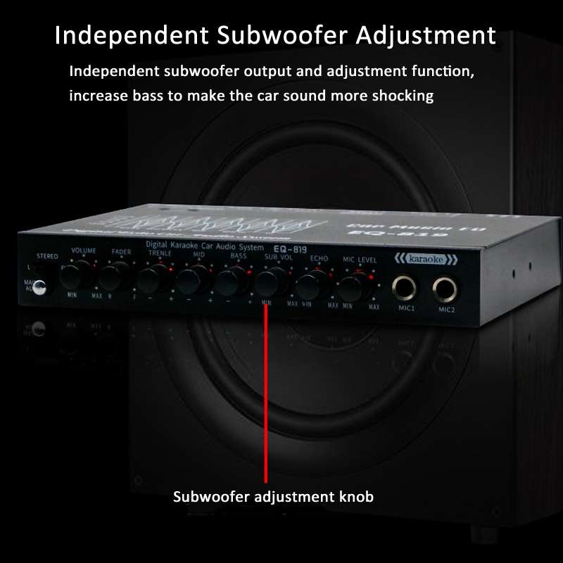 EQ-819 Car Audio Equalizer EQ Tuning Crossover Amplifier Supports Dual Microphone Input Reverberatio