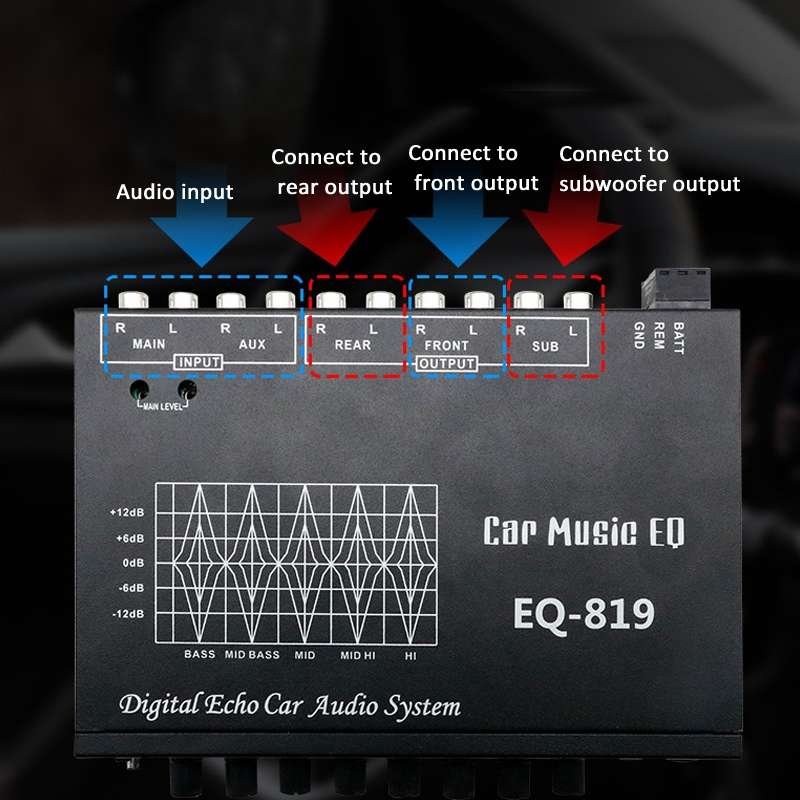 EQ-819 Car Audio Equalizer EQ Tuning Crossover Amplifier Supports Dual Microphone Input Reverberatio