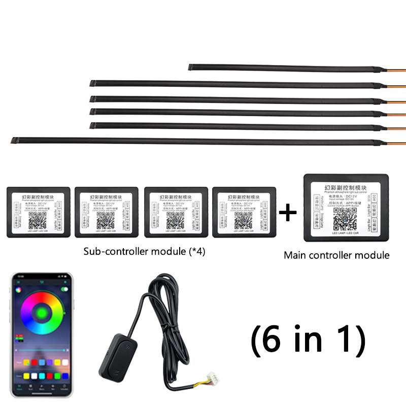 6 in 1 Car Hidden Acrylic LED Colorful Decorative Atmosphere Light Strip
