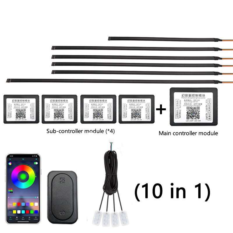 10 in 1 Car Hidden Acrylic LED Colorful Decorative Atmosphere Light Strip