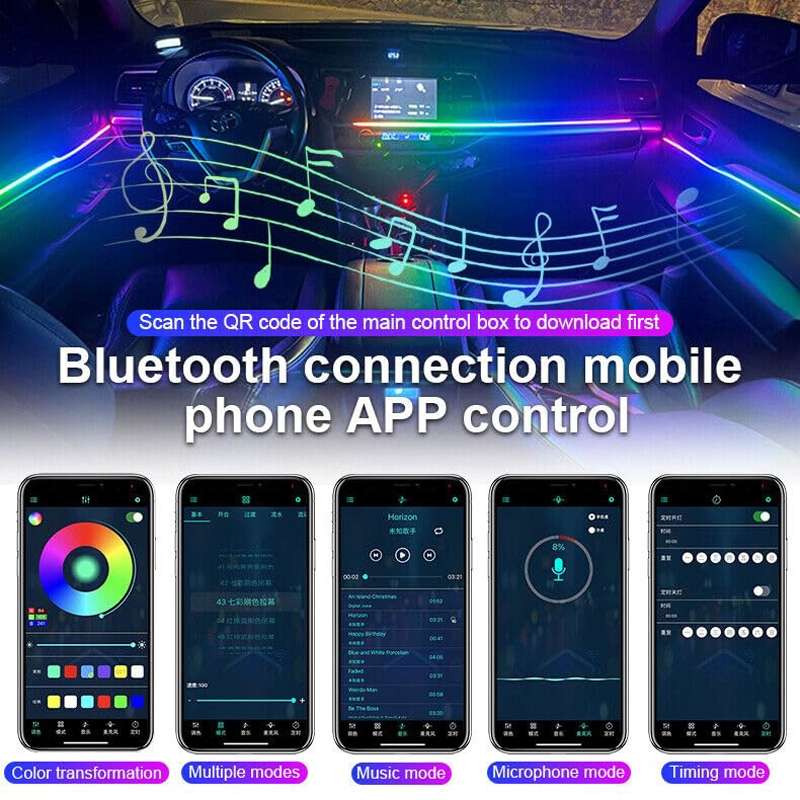 22 in 1 Car Hidden Acrylic LED Colorful Decorative Atmosphere Light Strip