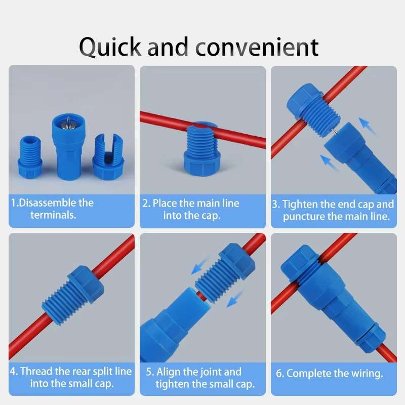 2pcs /Pack Stripping-free Thimble T-shaped Connector Downlight Wiring-free Connector(Blue)