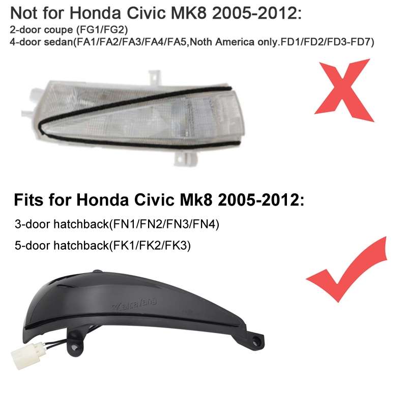 1pair For Honda Civic 8th Rearview Mirror Turn Signal Indicator Lights(Single Yellow Light Running)
