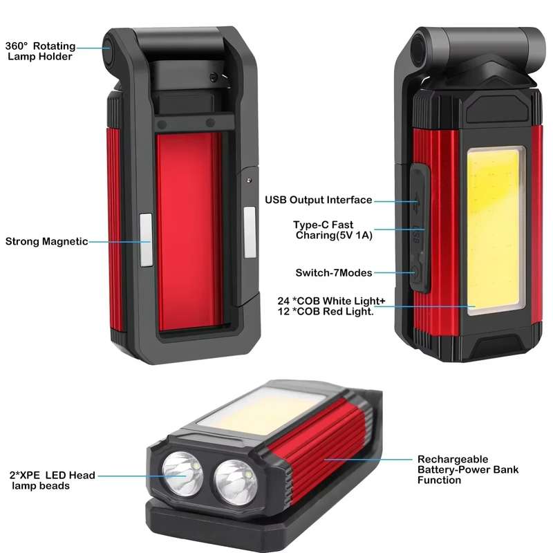 E-SMARTER K011 USB Rechargeable Repair Light With Magnet COB Strong Light Flashlight, Style: A Folda