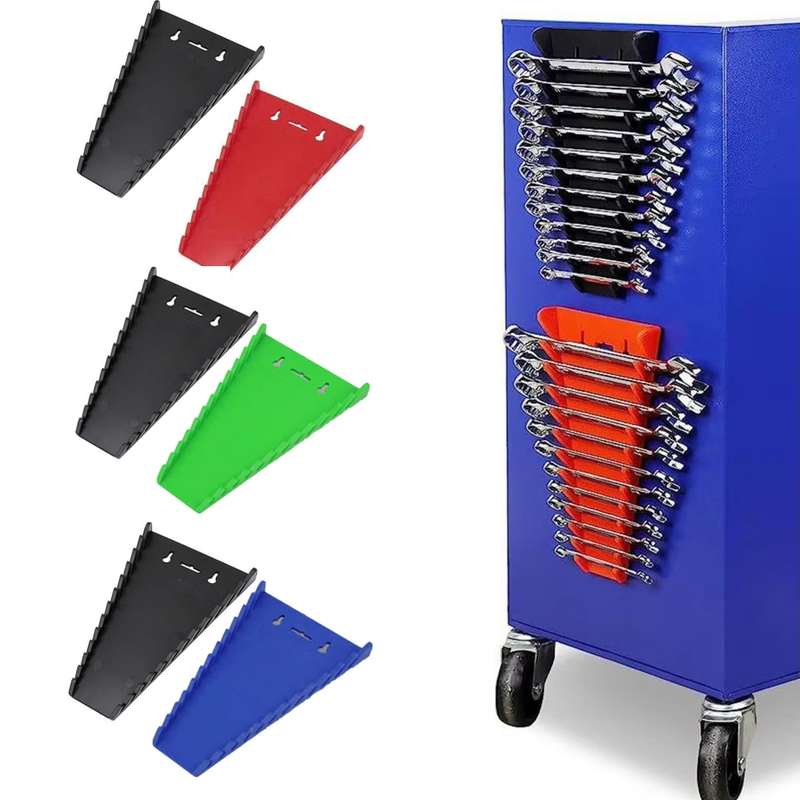 12-Slot Plastic Magnetic Removable Tray Wrench Storage Bracket(Black+Blue)